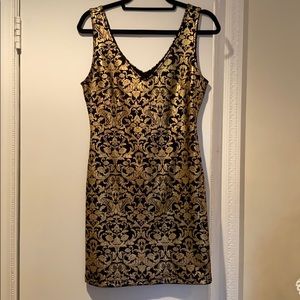 Black and gold midi dress